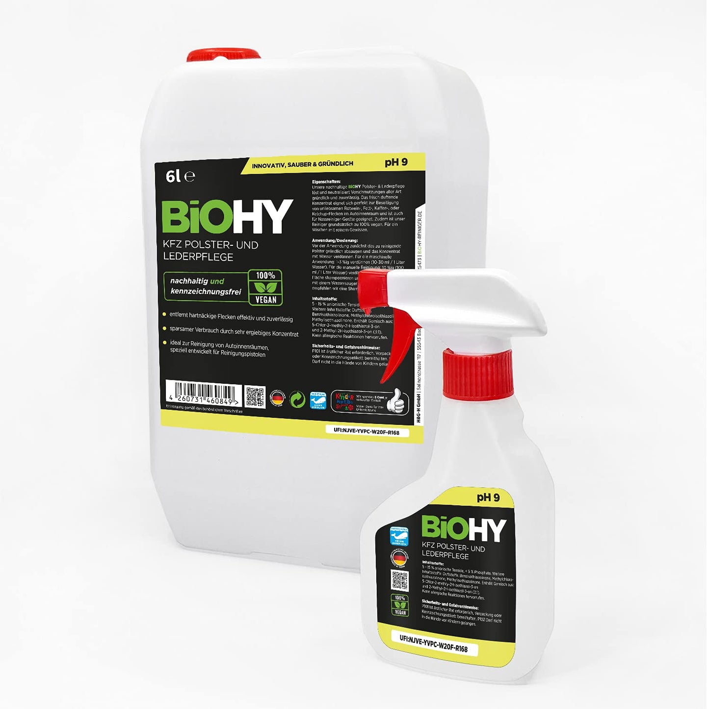BiOHY Cuidado de tapicería y piel para coche (1 botella de 1 litro) | limpia todo el interior del coche | Quitamanchas para asientos de coche | deja un olor agradable (KFZ Polster)