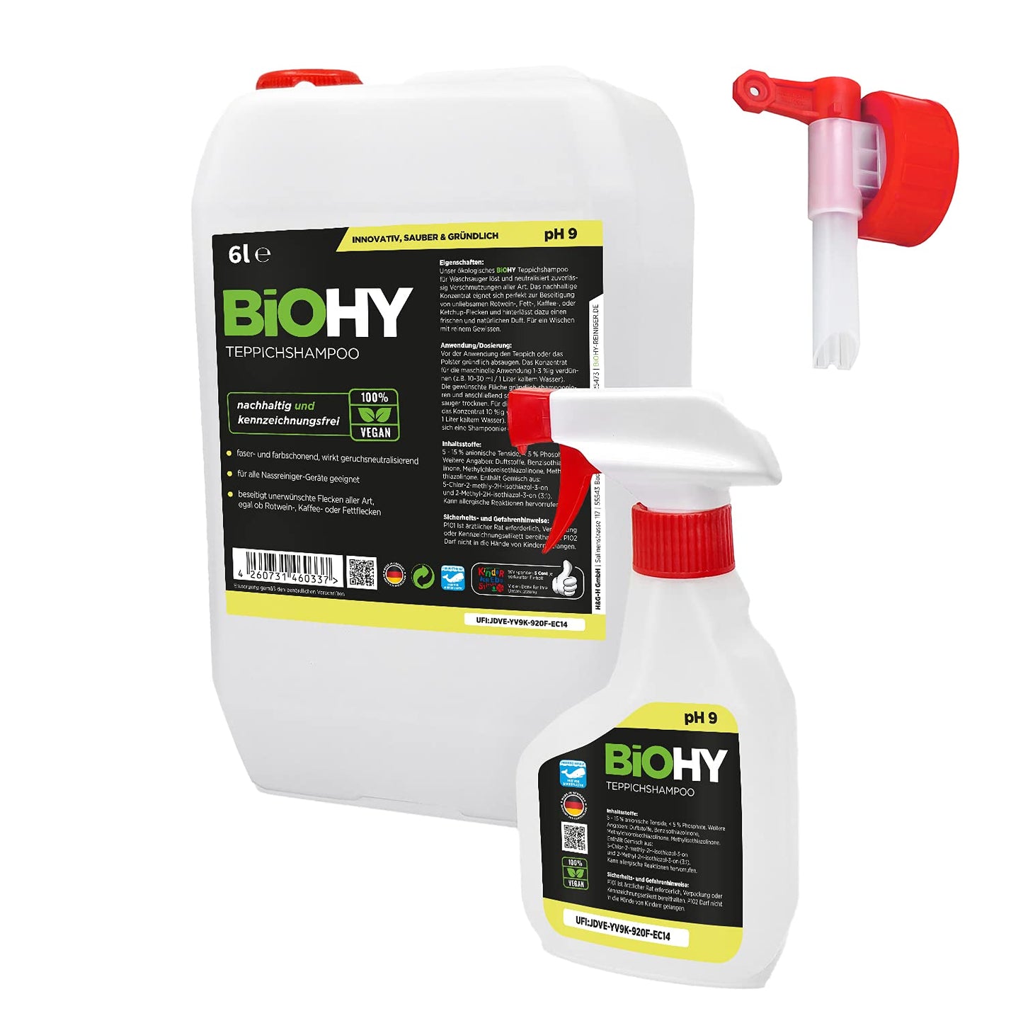 BiOHY Champú para alfombras (1 botella de 1 litro) | Limpiador de alfombras concentrado | elimina las manchas rebeldes | bien tolerado por los animales amigable con los materiales (Teppichshampoo)