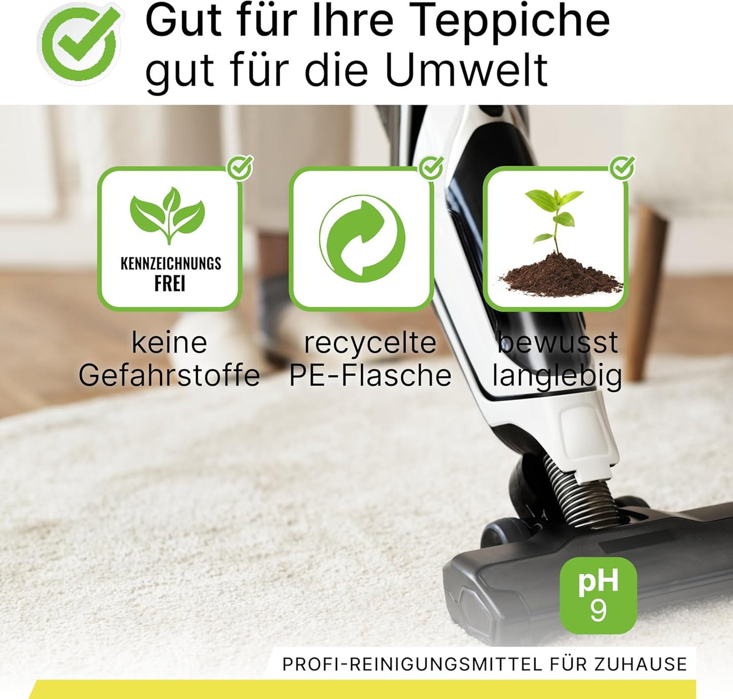BiOHY Champú para alfombras (1 botella de 1 litro) | Limpiador de alfombras concentrado | elimina las manchas rebeldes | bien tolerado por los animales amigable con los materiales (Teppichshampoo)