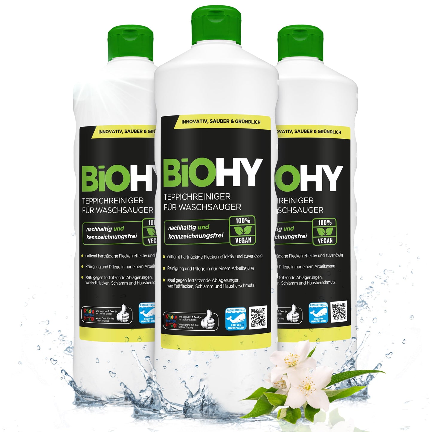 BiOHY Limpiador de alfombra para aspiradoras en húmedo (1 botella de 1 litro) | adecuado para todas las aspiradoras | elimina sin esfuerzo todas las manchas (Waschsauger)