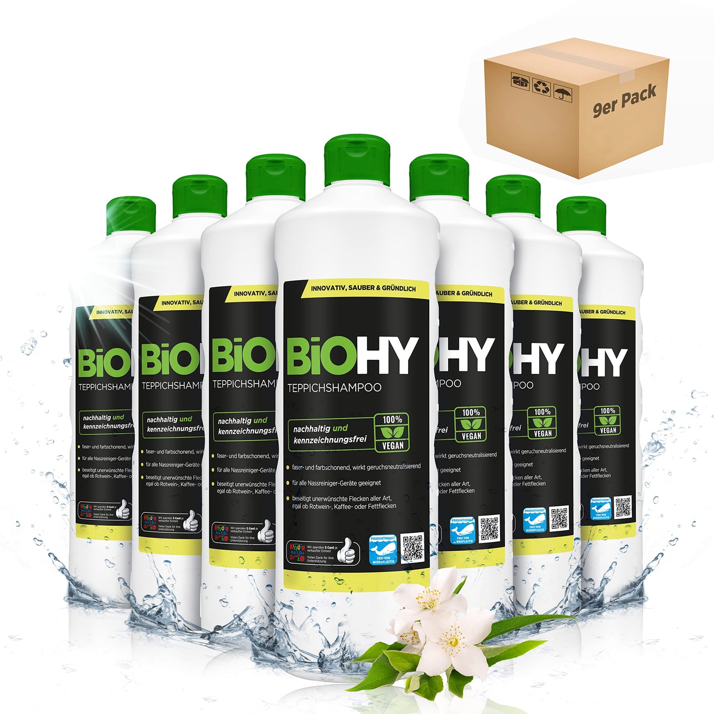 BiOHY Champú para alfombras (1 botella de 1 litro) | Limpiador de alfombras concentrado | elimina las manchas rebeldes | bien tolerado por los animales amigable con los materiales (Teppichshampoo)