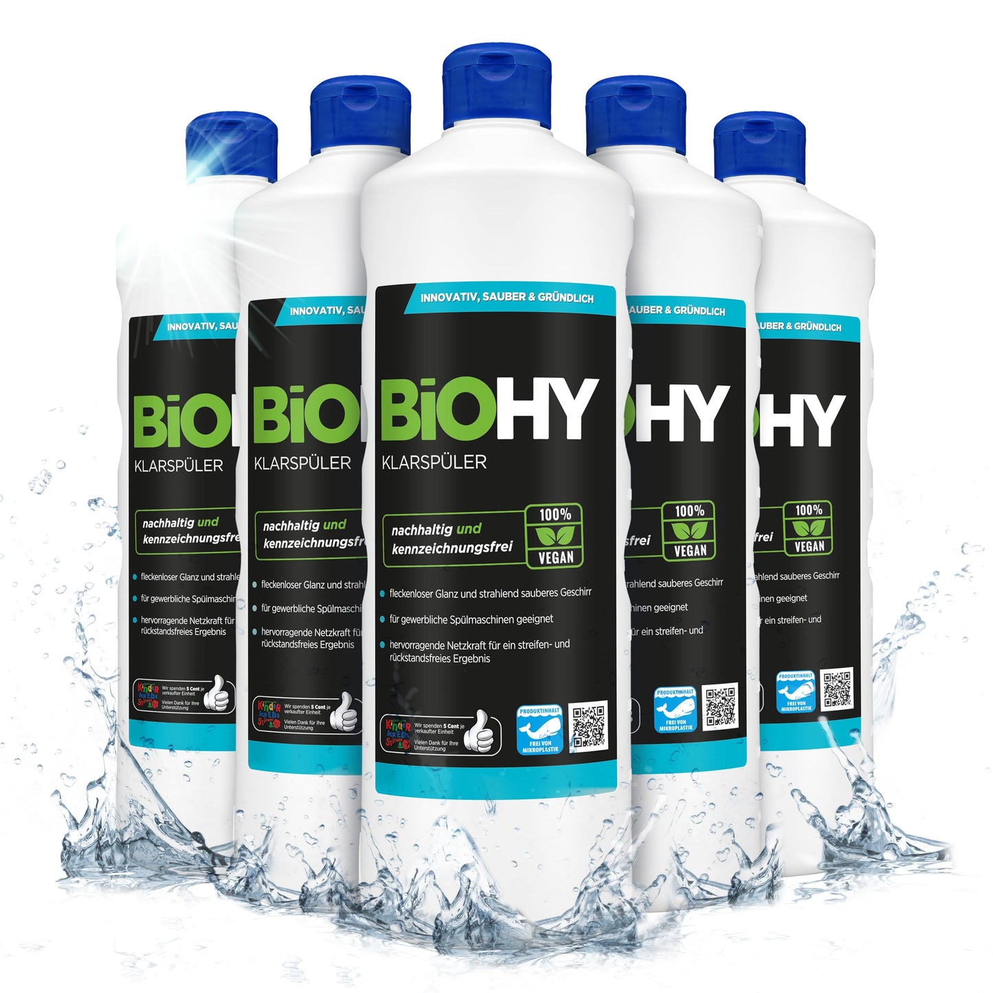 BiOHY Abrillantador (1 botella de 1 litro) | Apto para todos los lavavajillas | para un brillo inmejorable en los vasos y platos sin manchas de agua (Klarspüler)