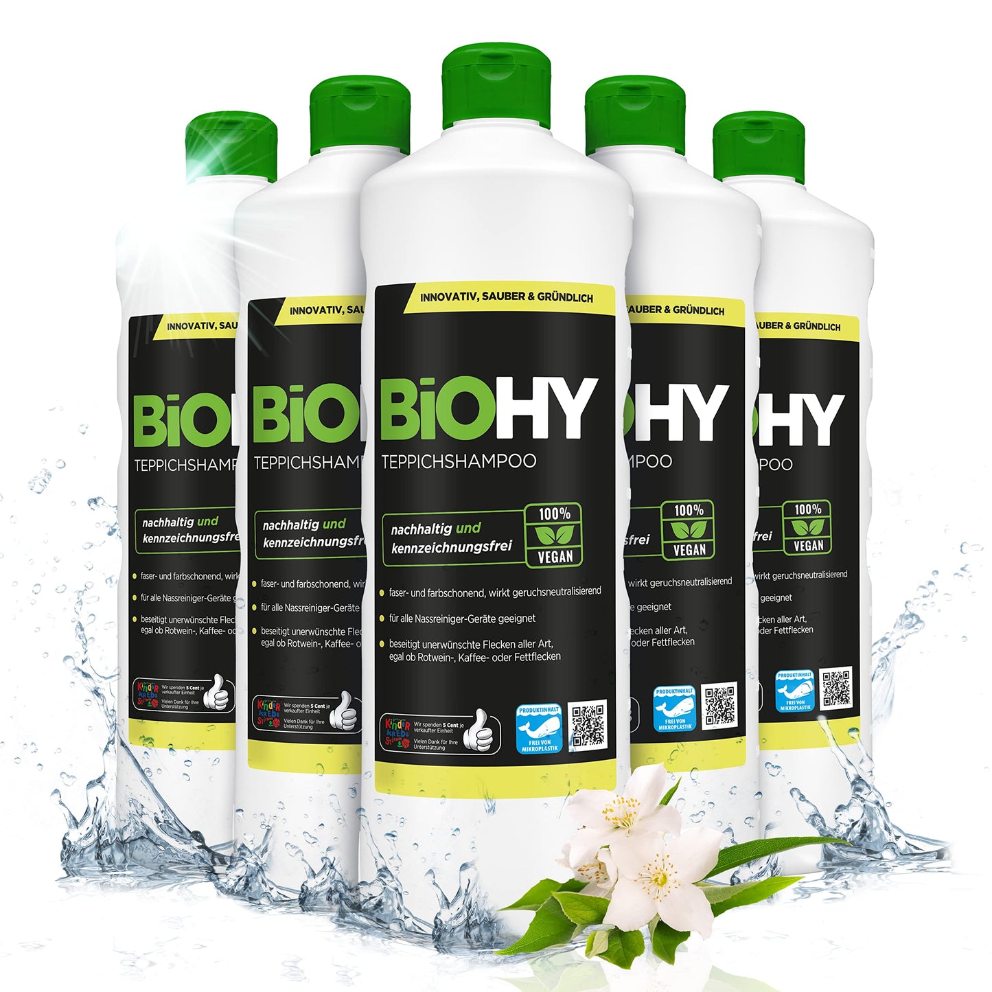 BiOHY Champú para alfombras (1 botella de 1 litro) | Limpiador de alfombras concentrado | elimina las manchas rebeldes | bien tolerado por los animales amigable con los materiales (Teppichshampoo)