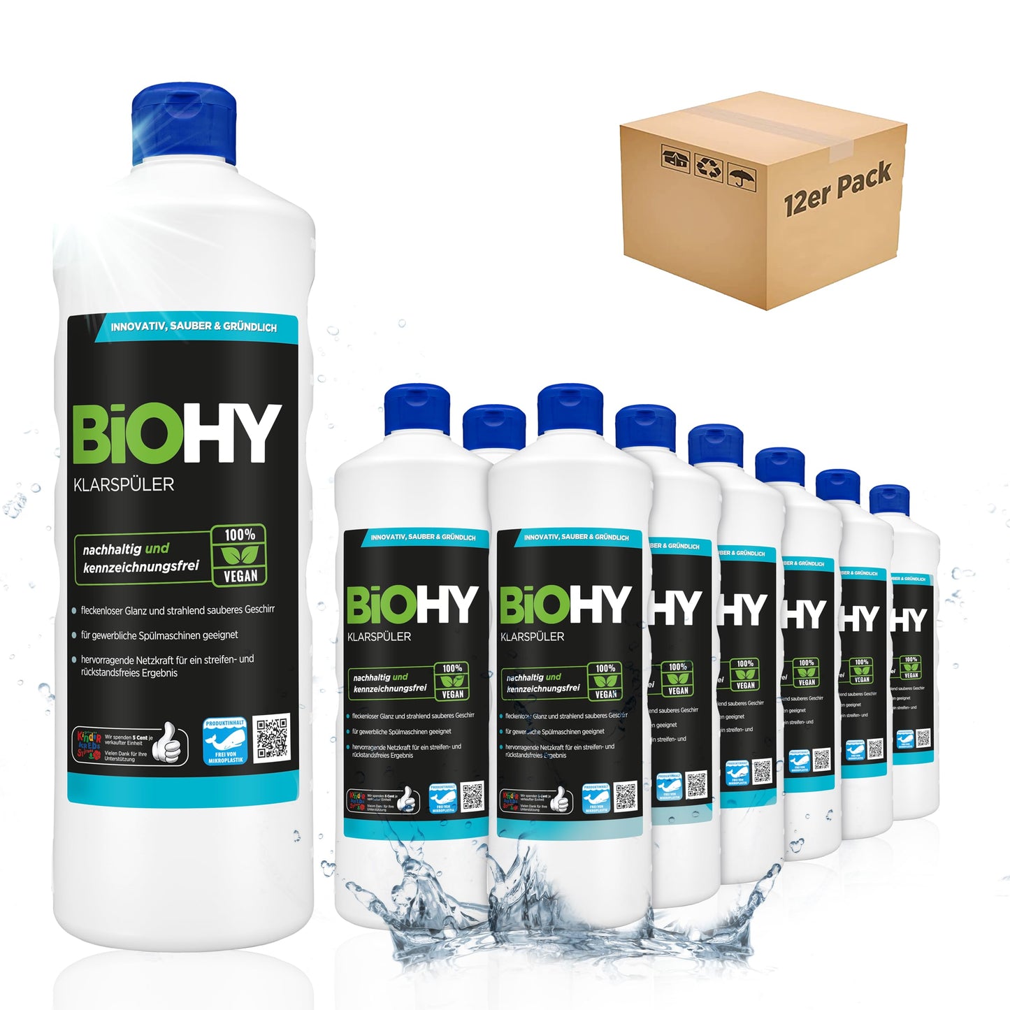 BiOHY Abrillantador (1 botella de 1 litro) | Apto para todos los lavavajillas | para un brillo inmejorable en los vasos y platos sin manchas de agua (Klarspüler)