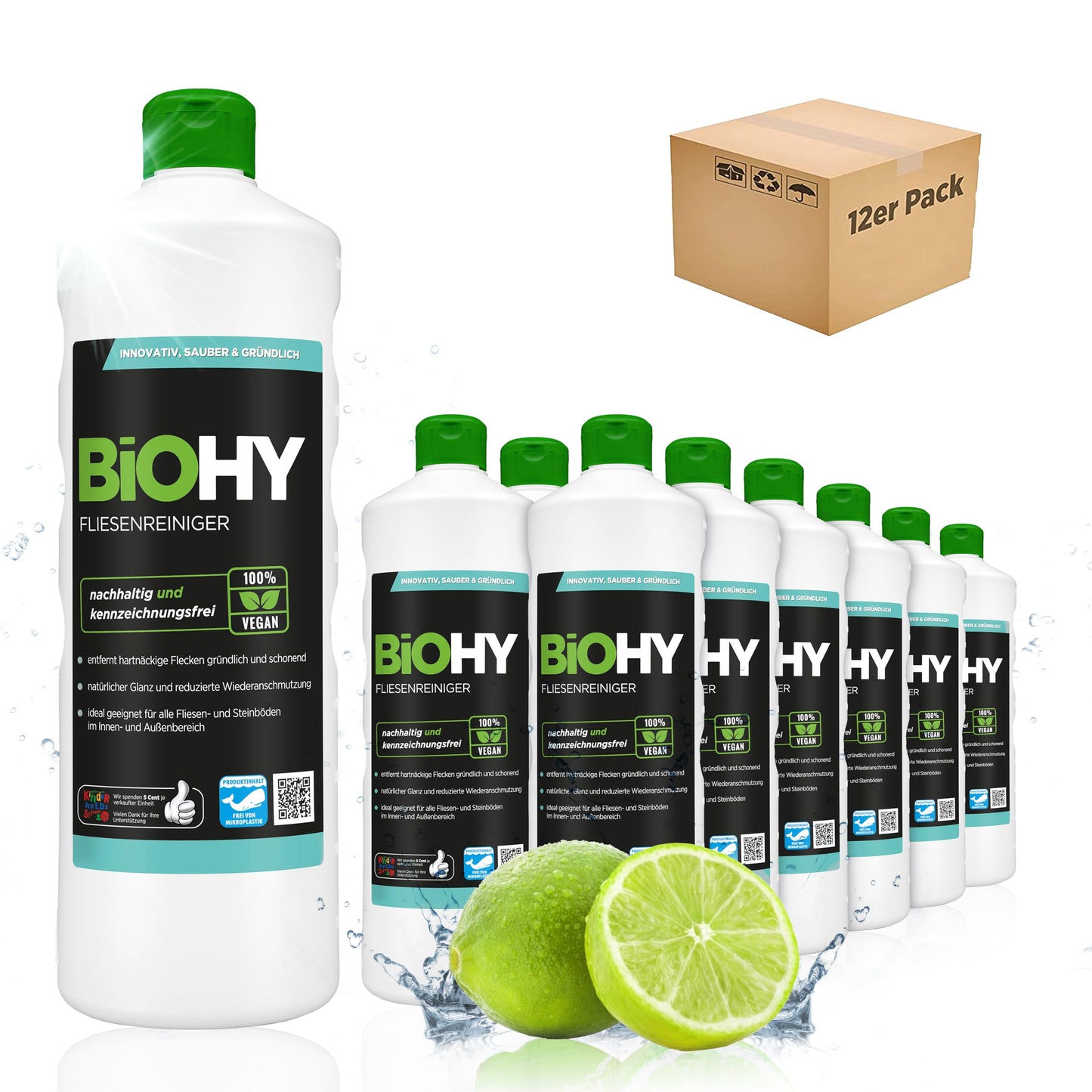 BiOHY Limpiador de azulejos (1 botella de 1 litro) | especialmente desarrollado para suelos de piedra y baldosas, deja una capa de brillo repelente a la suciedad (Fliesenreiniger)