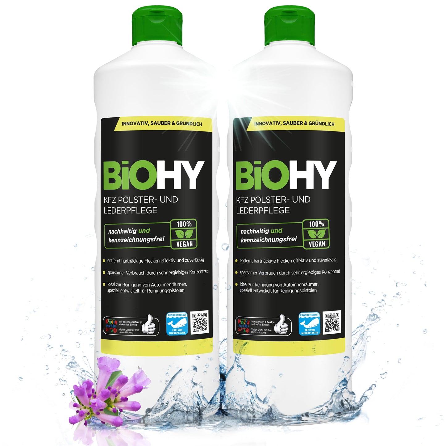 BiOHY Cuidado de tapicería y piel para coche (1 botella de 1 litro) | limpia todo el interior del coche | Quitamanchas para asientos de coche | deja un olor agradable (KFZ Polster)