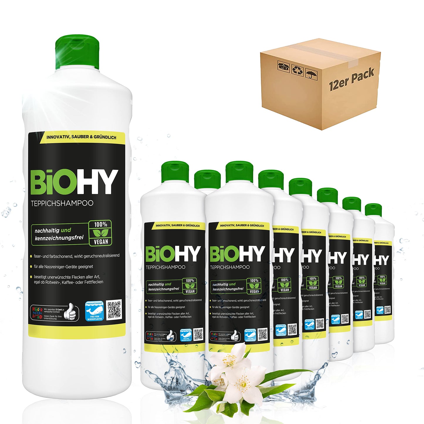 BiOHY Champú para alfombras (1 botella de 1 litro) | Limpiador de alfombras concentrado | elimina las manchas rebeldes | bien tolerado por los animales amigable con los materiales (Teppichshampoo)