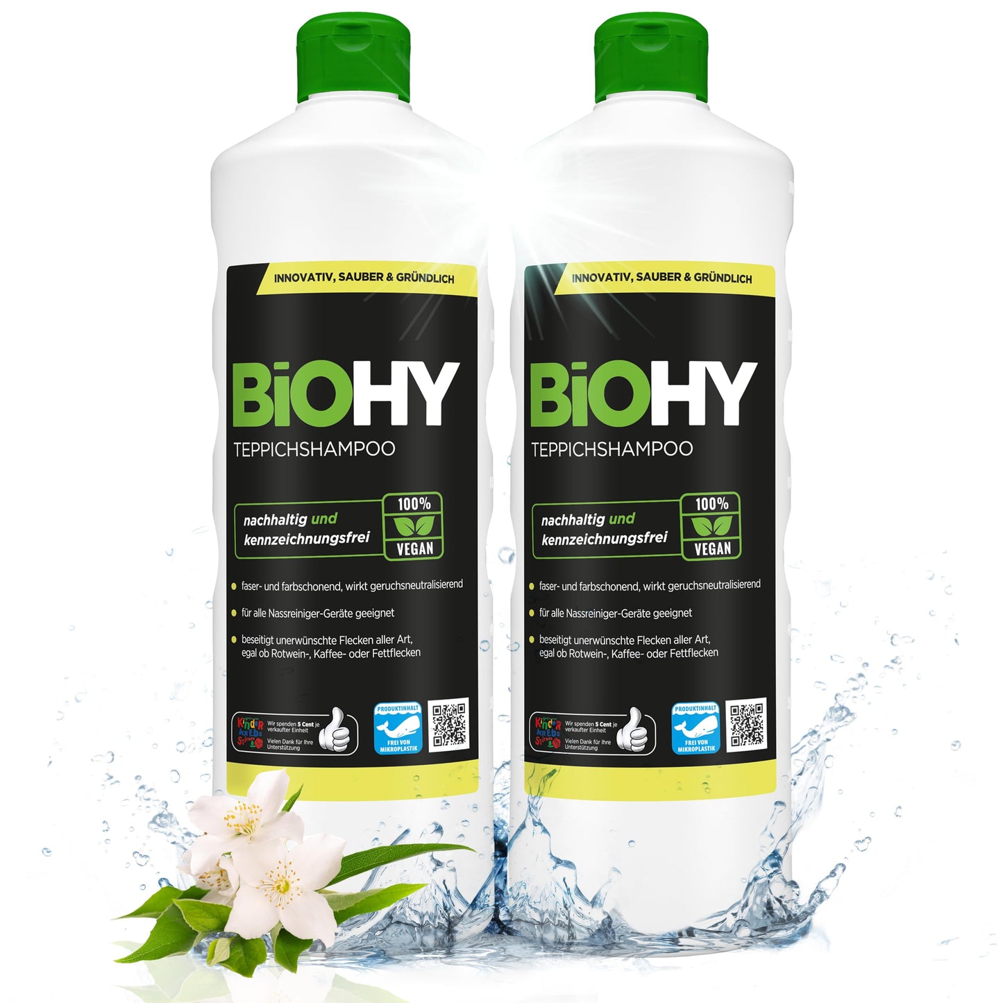 BiOHY Champú para alfombras (1 botella de 1 litro) | Limpiador de alfombras concentrado | elimina las manchas rebeldes | bien tolerado por los animales amigable con los materiales (Teppichshampoo)