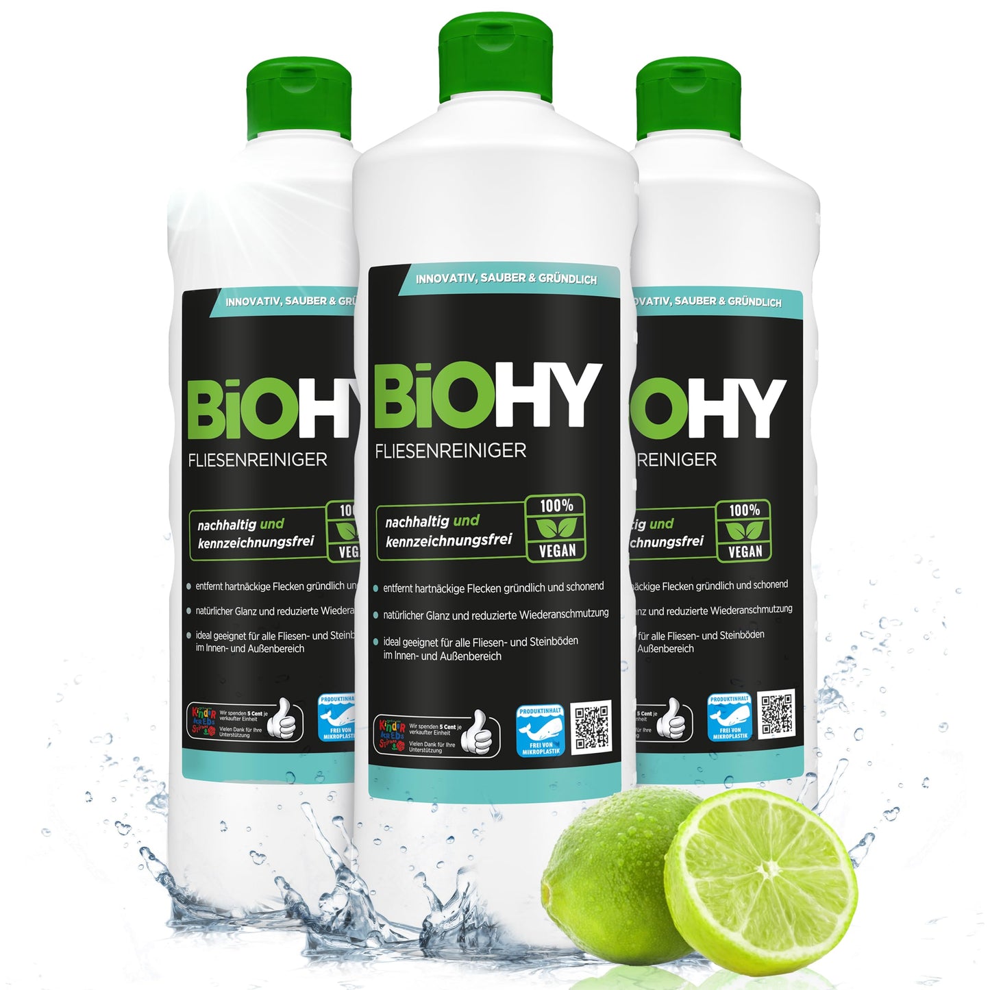 BiOHY Limpiador de azulejos (1 botella de 1 litro) | especialmente desarrollado para suelos de piedra y baldosas, deja una capa de brillo repelente a la suciedad (Fliesenreiniger)