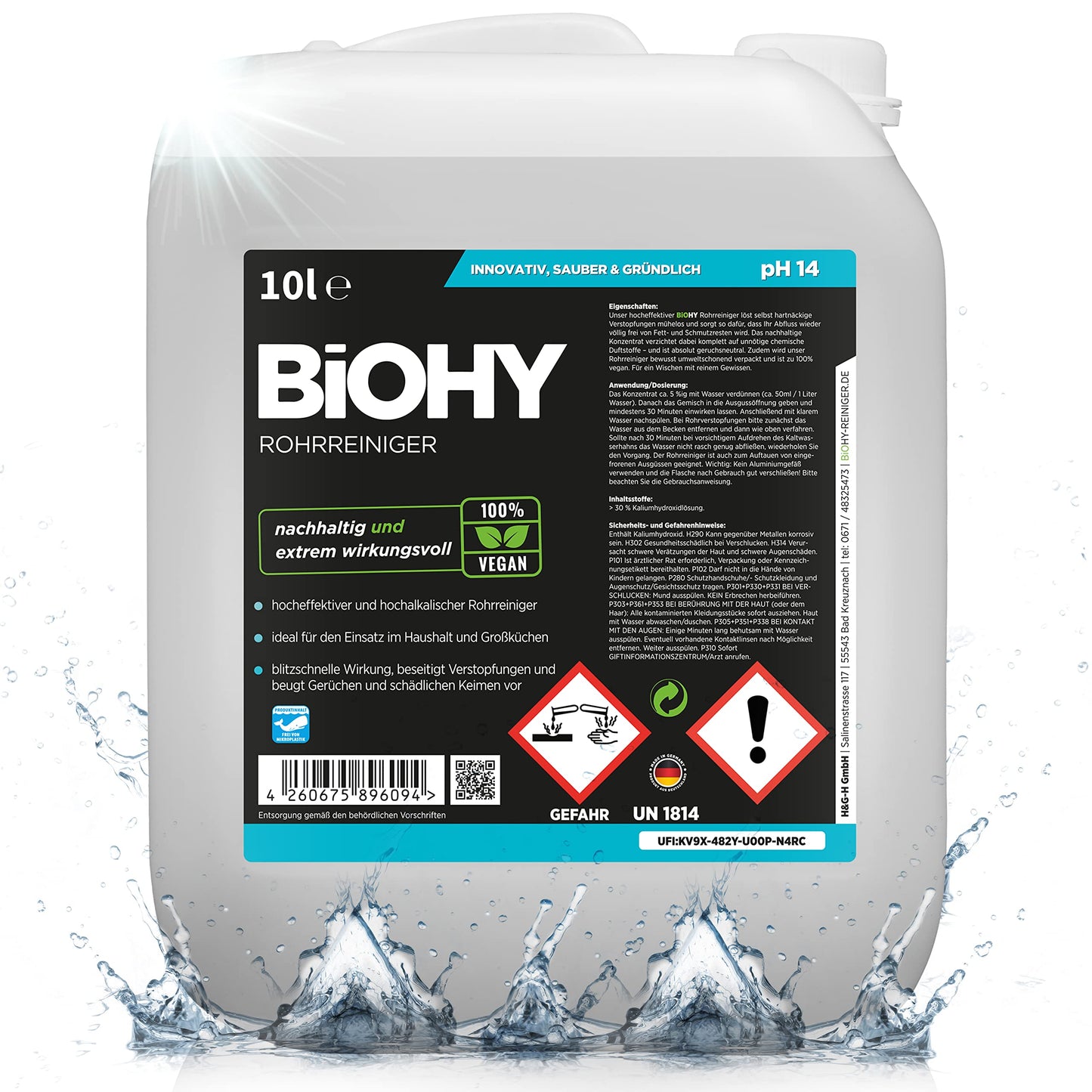 BiOHY Desatascador (1 botella de 1 litro) | Líquido, limpiador de desagües altamente concentrado | Inodoro, Para todos los bloqueos | EXTRA FUERTE (Rohrreiniger)