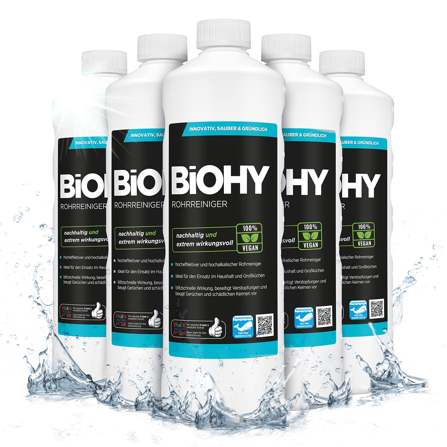 BiOHY Desatascador (1 botella de 1 litro) | Líquido, limpiador de desagües altamente concentrado | Inodoro, Para todos los bloqueos | EXTRA FUERTE (Rohrreiniger)