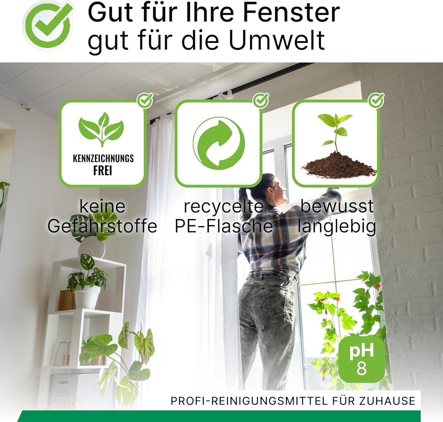 BiOHY Limpiacristales profesional (1 botella de 1 litro) | Limpiador concentrado de vidrios, para de ventanas | Limpieza optima de vidrios, ventanas y espejos (Fensterreiniger)