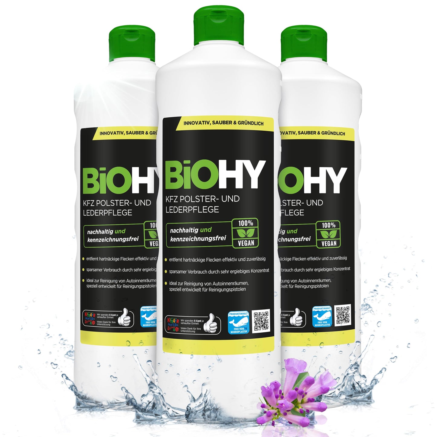 BiOHY Cuidado de tapicería y piel para coche (1 botella de 1 litro) | limpia todo el interior del coche | Quitamanchas para asientos de coche | deja un olor agradable (KFZ Polster)