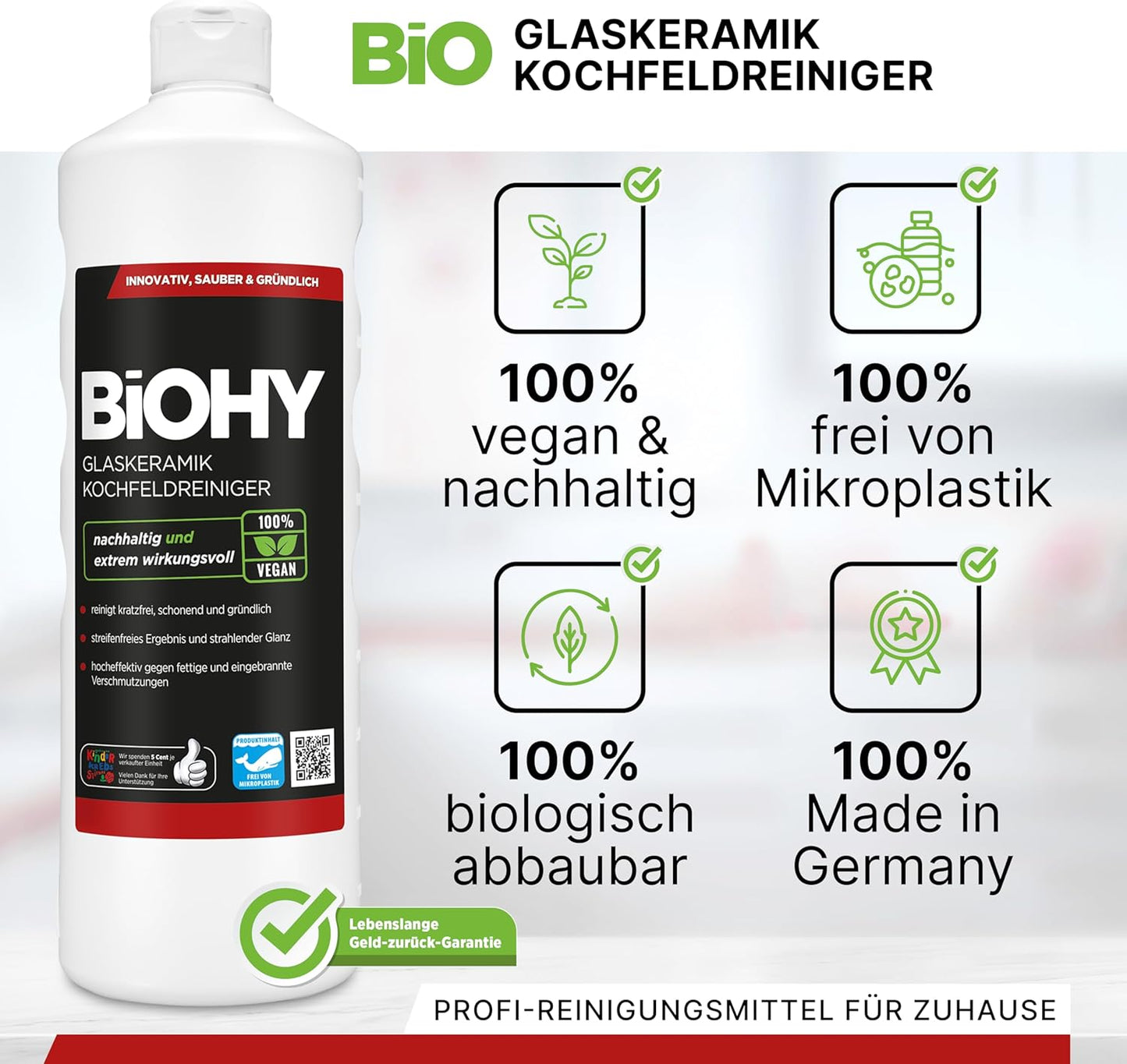 BiOHY Limpiador de vitrocerámica (1 botella de 1 litro) | Cocina radiantemente limpia, para electrodomésticos - brillo sin rayas (Kochfeldreiniger)