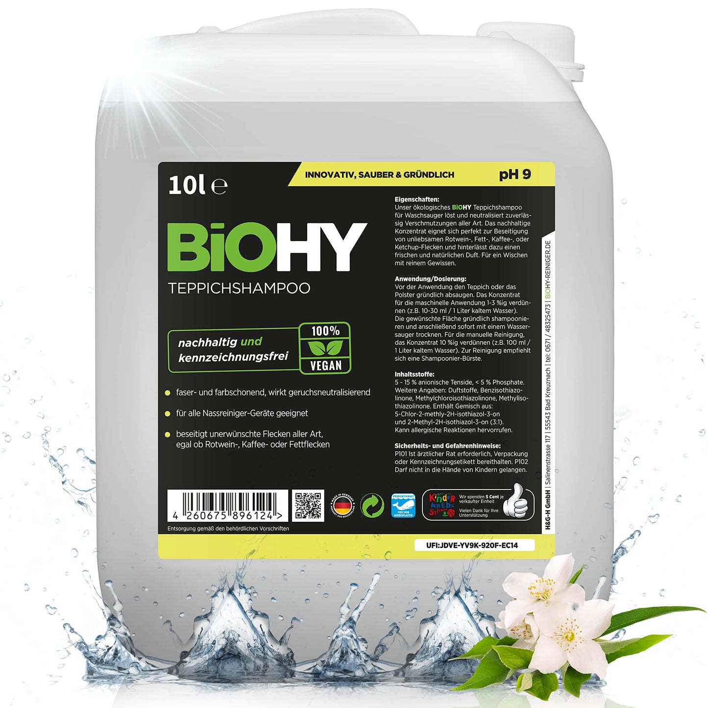 BiOHY Champú para alfombras (1 botella de 1 litro) | Limpiador de alfombras concentrado | elimina las manchas rebeldes | bien tolerado por los animales amigable con los materiales (Teppichshampoo)