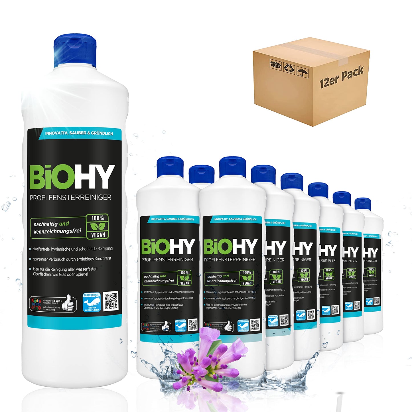 BiOHY Limpiacristales profesional (1 botella de 1 litro) | Limpiador concentrado de vidrios, para de ventanas | Limpieza optima de vidrios, ventanas y espejos (Fensterreiniger)