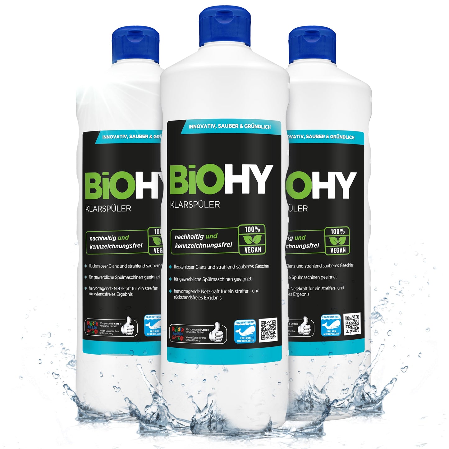 BiOHY Abrillantador (1 botella de 1 litro) | Apto para todos los lavavajillas | para un brillo inmejorable en los vasos y platos sin manchas de agua (Klarspüler)