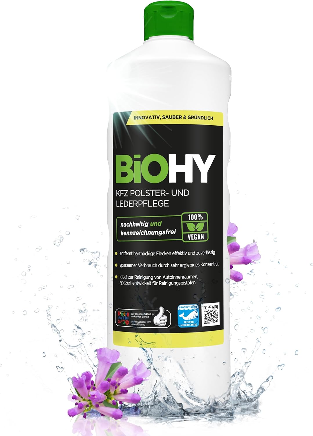 BiOHY Cuidado de tapicería y piel para coche (1 botella de 1 litro) | limpia todo el interior del coche | Quitamanchas para asientos de coche | deja un olor agradable (KFZ Polster)