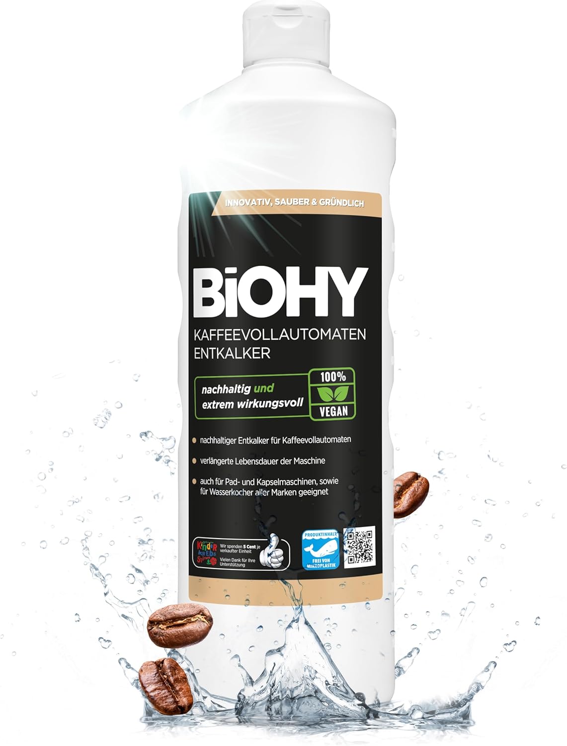 BiOHY Descalcificador de cafetera (1 botella de 1 litro) | Ideal para descalcificar todas las cafeteras y máquinas de espresso | Apto para todas las marcas conocidas (Kaffee Entkalker)
