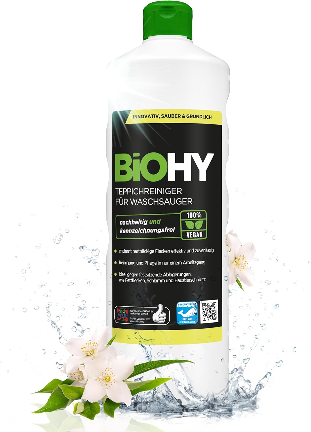 BiOHY Limpiador de alfombra para aspiradoras en húmedo (1 botella de 1 litro) | adecuado para todas las aspiradoras | elimina sin esfuerzo todas las manchas (Waschsauger)