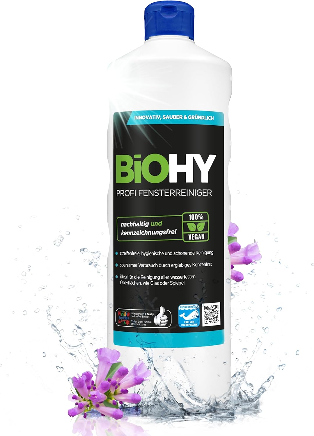 BiOHY Limpiacristales profesional (1 botella de 1 litro) | Limpiador concentrado de vidrios, para de ventanas | Limpieza optima de vidrios, ventanas y espejos (Fensterreiniger)