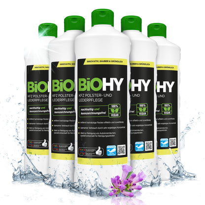 BiOHY Cuidado de tapicería y piel para coche (1 botella de 1 litro) | limpia todo el interior del coche | Quitamanchas para asientos de coche | deja un olor agradable (KFZ Polster)