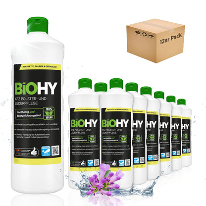 BiOHY Cuidado de tapicería y piel para coche (1 botella de 1 litro) | limpia todo el interior del coche | Quitamanchas para asientos de coche | deja un olor agradable (KFZ Polster)