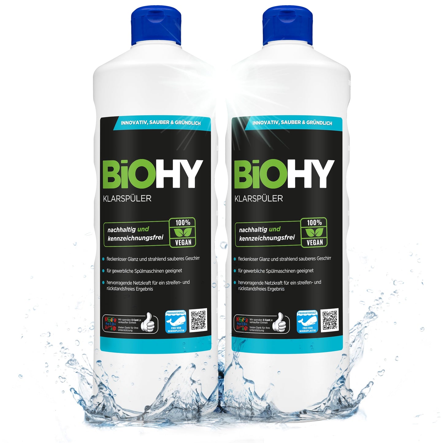 BiOHY Abrillantador (1 botella de 1 litro) | Apto para todos los lavavajillas | para un brillo inmejorable en los vasos y platos sin manchas de agua (Klarspüler)