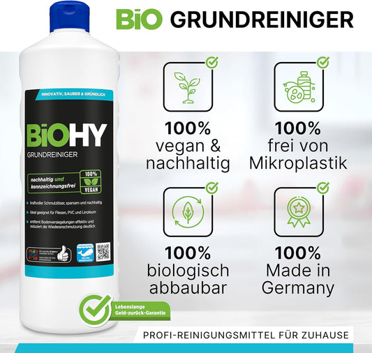 BiOHY Limpiador básico (1 botella de 1 litro) | contra la suciedad persistente | limpia todas las superficies resistentes al agua y al ácido | poderoso concentrado (Grundreiniger)
