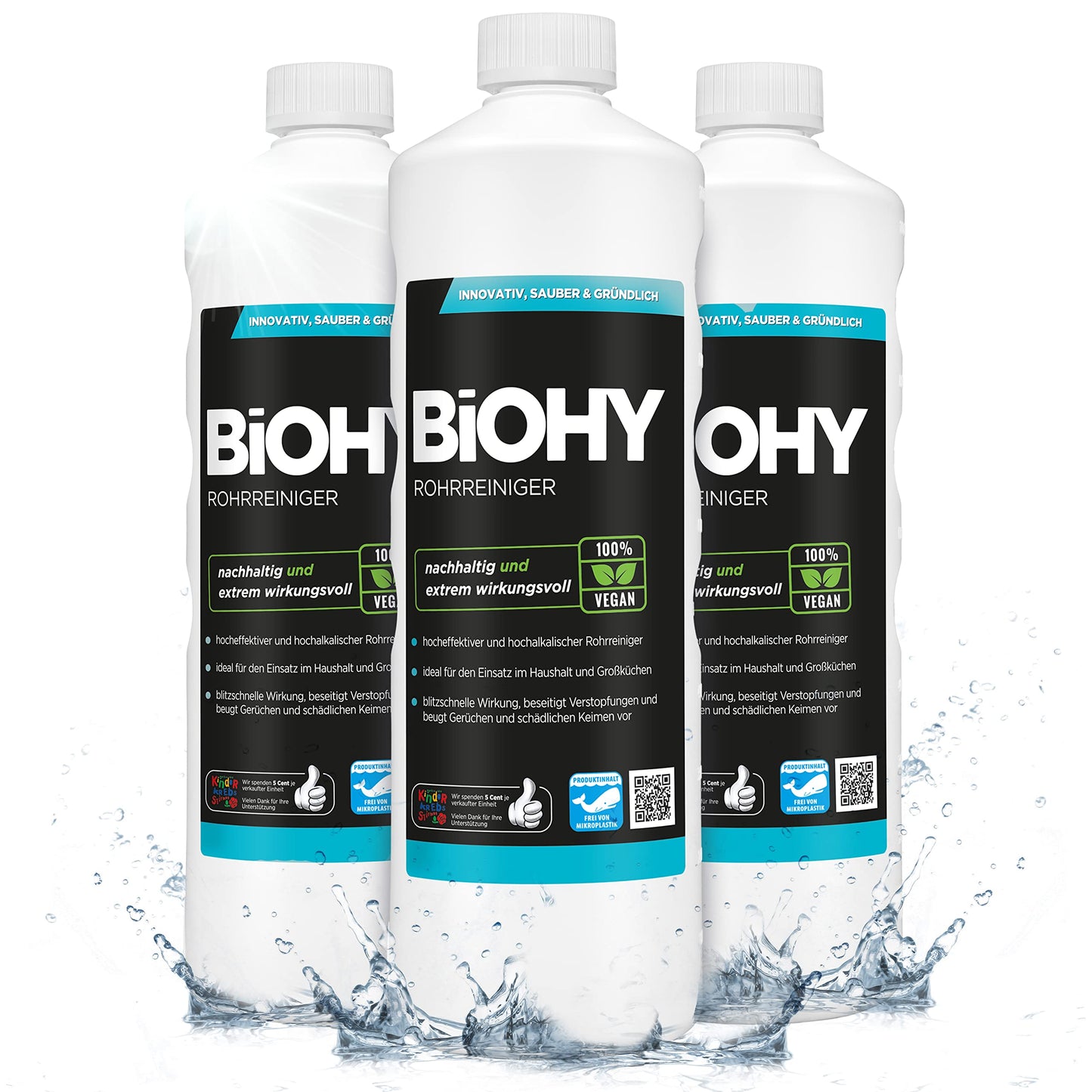 BiOHY Desatascador (1 botella de 1 litro) | Líquido, limpiador de desagües altamente concentrado | Inodoro, Para todos los bloqueos | EXTRA FUERTE (Rohrreiniger)