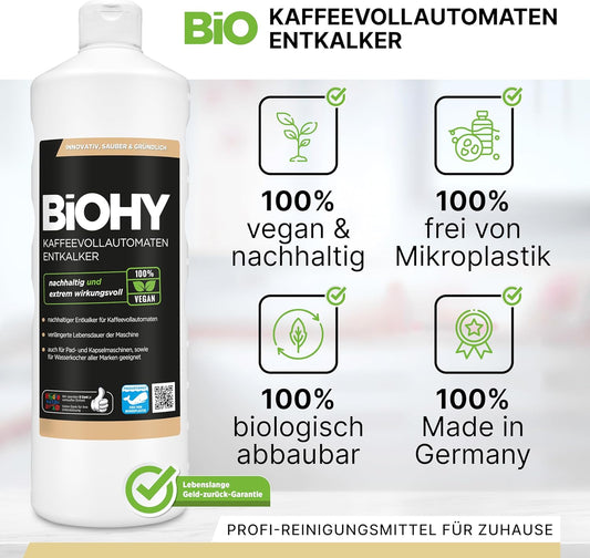 BiOHY Descalcificador de cafetera (1 botella de 1 litro) | Ideal para descalcificar todas las cafeteras y máquinas de espresso | Apto para todas las marcas conocidas (Kaffee Entkalker)