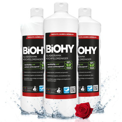 BiOHY Limpiador de vitrocerámica (1 botella de 1 litro) | Cocina radiantemente limpia, para electrodomésticos - brillo sin rayas (Kochfeldreiniger)