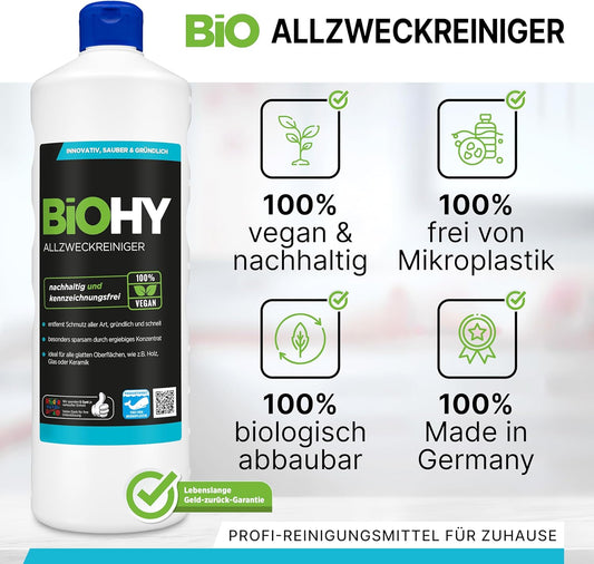 BiOHY Allesreiniger (1 Liter Fles) | Zachte professional - universele reiniger voor huishouden en auto | volledig biologisch afbreekbaar (Allzweckreiniger)