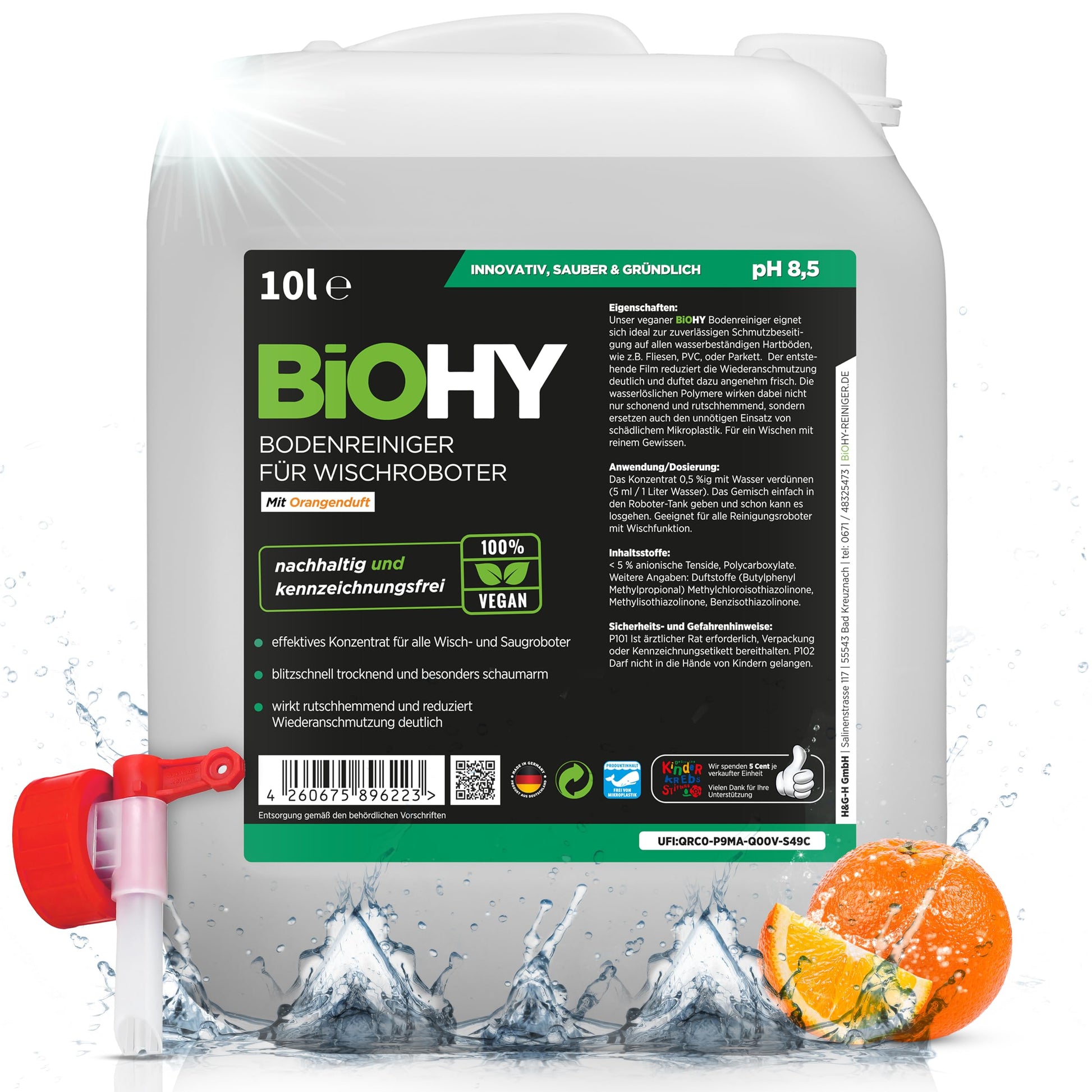 BiOHY Limpiador pisos para robots limpiadores (1 botella de 1 litro) | Concentrado para todos robot aspirador con función húmeda - sostenible y ecológico (Wischroboter)