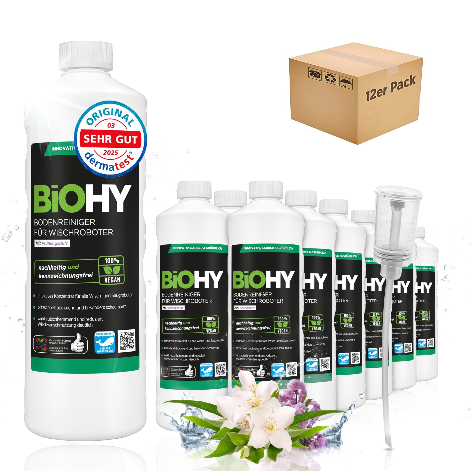 BiOHY Limpiador pisos para robots limpiadores (1 botella de 1 litro) | Concentrado para todos robot aspirador con función húmeda - sostenible y ecológico (Wischroboter)