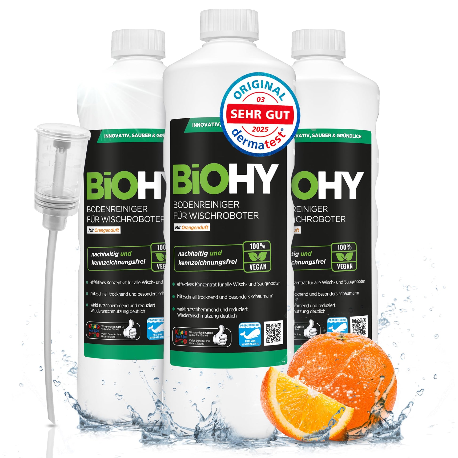 BiOHY Limpiador pisos para robots limpiadores (1 botella de 1 litro) | Concentrado para todos robot aspirador con función húmeda - sostenible y ecológico (Wischroboter)