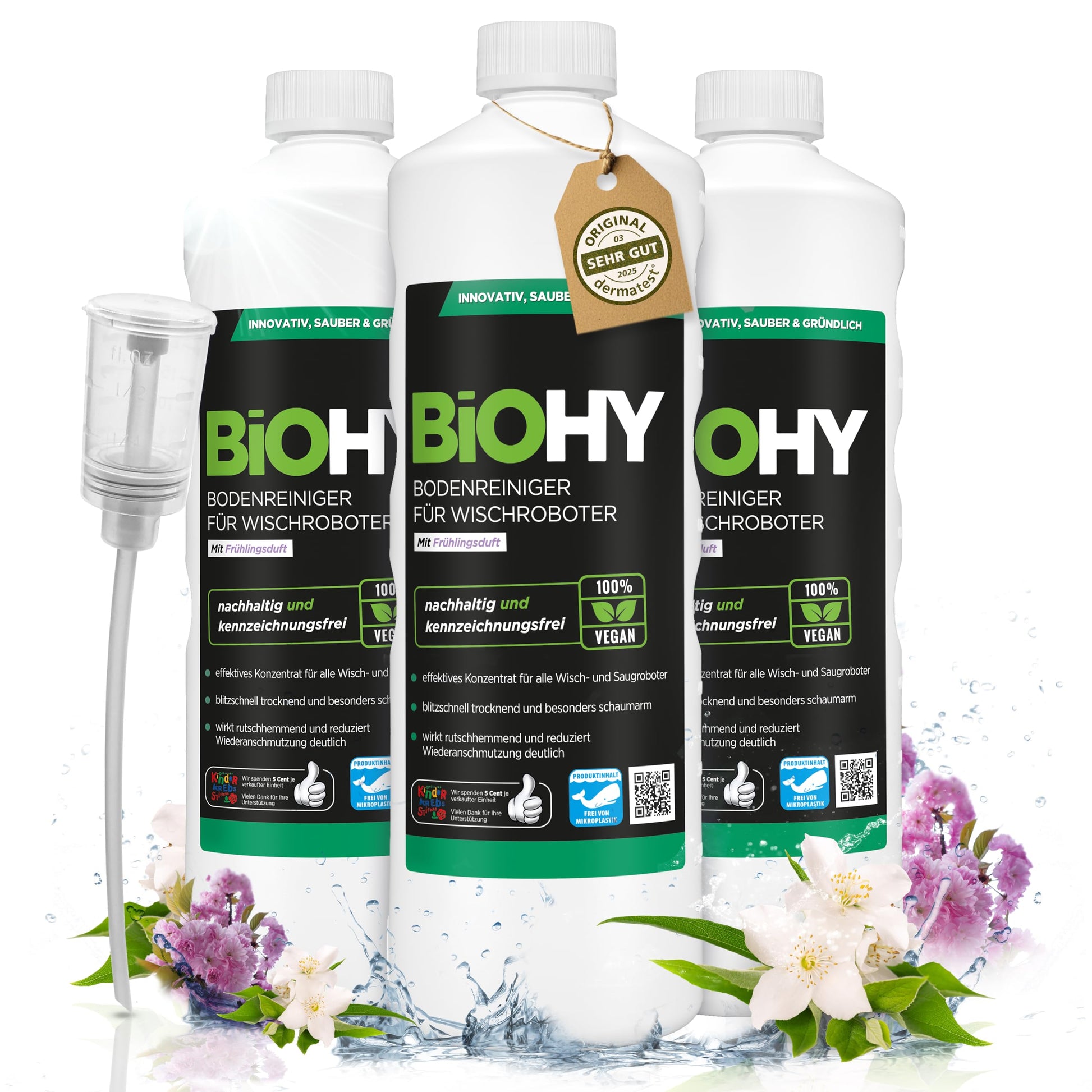 BiOHY Limpiador pisos para robots limpiadores (1 botella de 1 litro) | Concentrado para todos robot aspirador con función húmeda - sostenible y ecológico (Wischroboter)