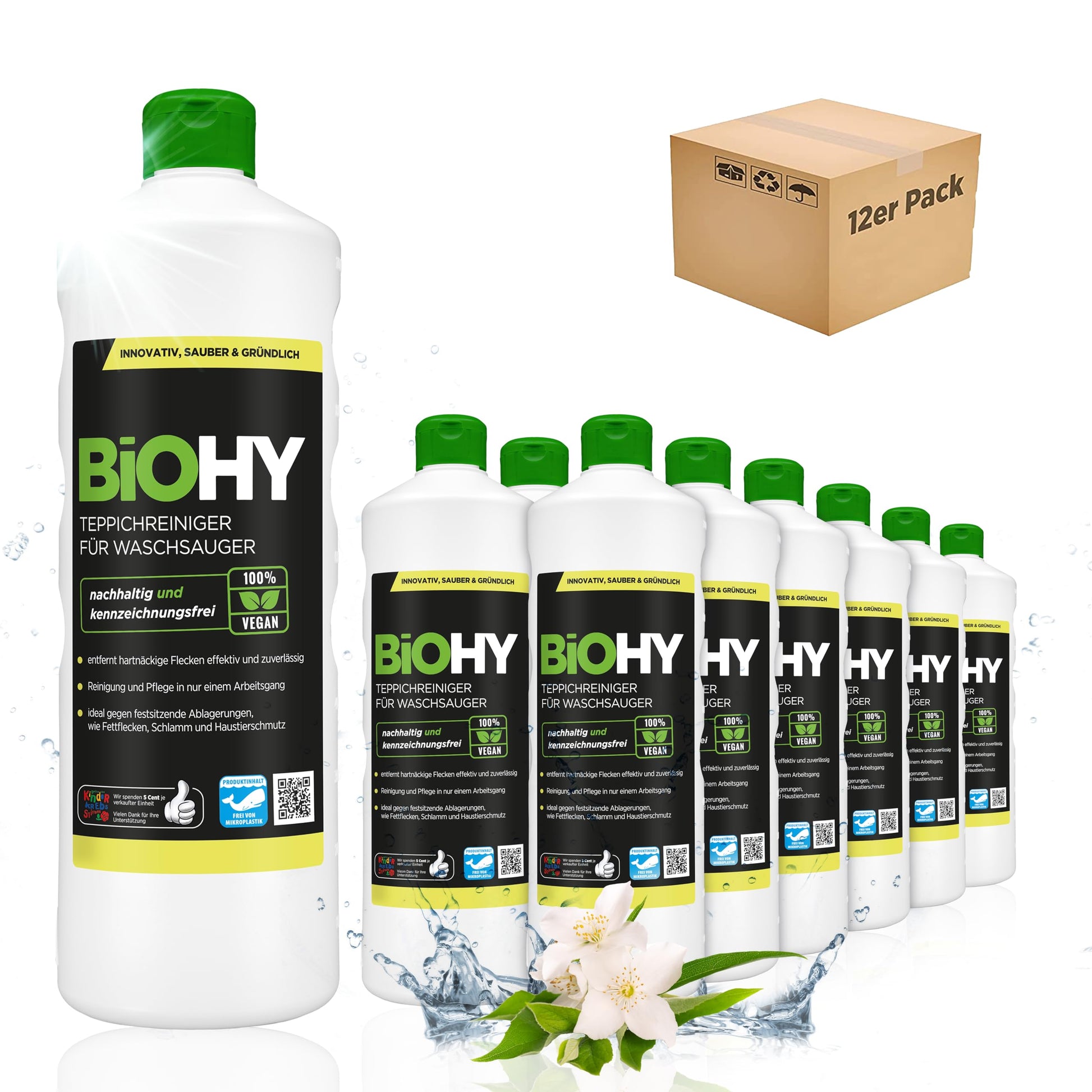 BiOHY Limpiador de alfombra para aspiradoras en húmedo (1 botella de 1 litro) | adecuado para todas las aspiradoras | elimina sin esfuerzo todas las manchas (Waschsauger)