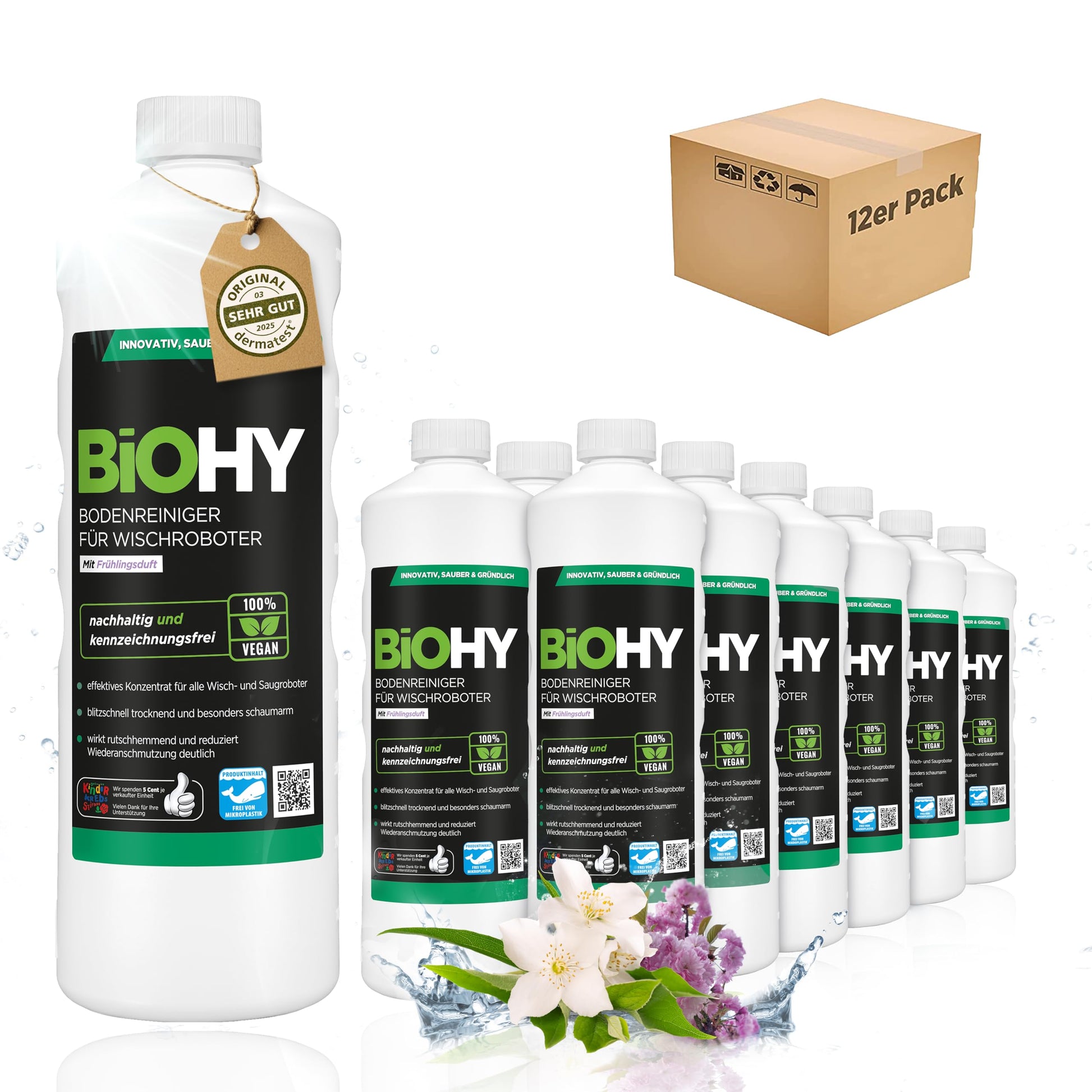 BiOHY Limpiador pisos para robots limpiadores (1 botella de 1 litro) | Concentrado para todos robot aspirador con función húmeda - sostenible y ecológico (Wischroboter)