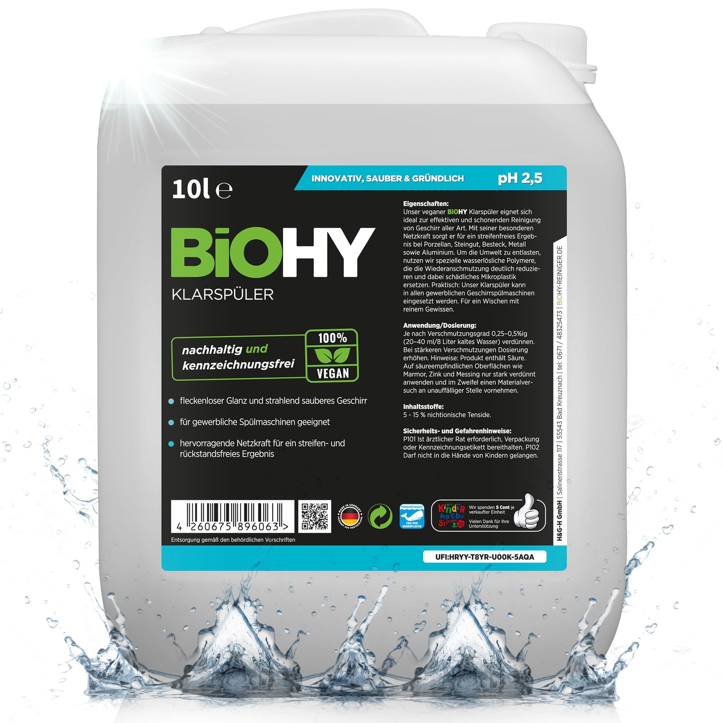 BiOHY Abrillantador (1 botella de 1 litro) | Apto para todos los lavavajillas | para un brillo inmejorable en los vasos y platos sin manchas de agua (Klarspüler)