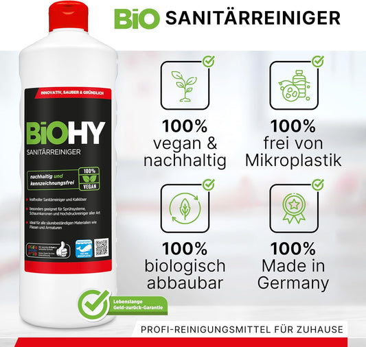 BiOHY Limpiador sanitario (1 botella de 1 litro) | Concentrado de cal para el área sanitaria | Deja un agradable y fresco aroma | EXTRA FUERTE (Sanitärreiniger)