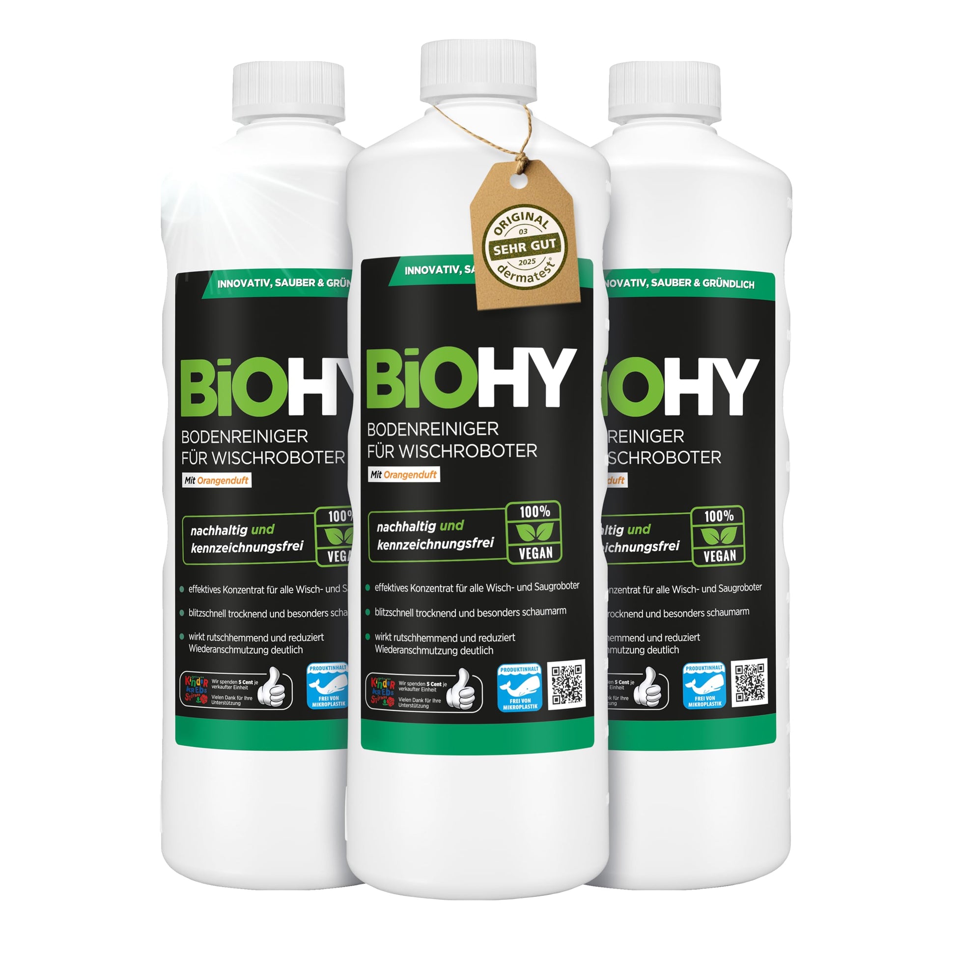 BiOHY Limpiador pisos para robots limpiadores (1 botella de 1 litro) | Concentrado para todos robot aspirador con función húmeda - sostenible y ecológico (Wischroboter)