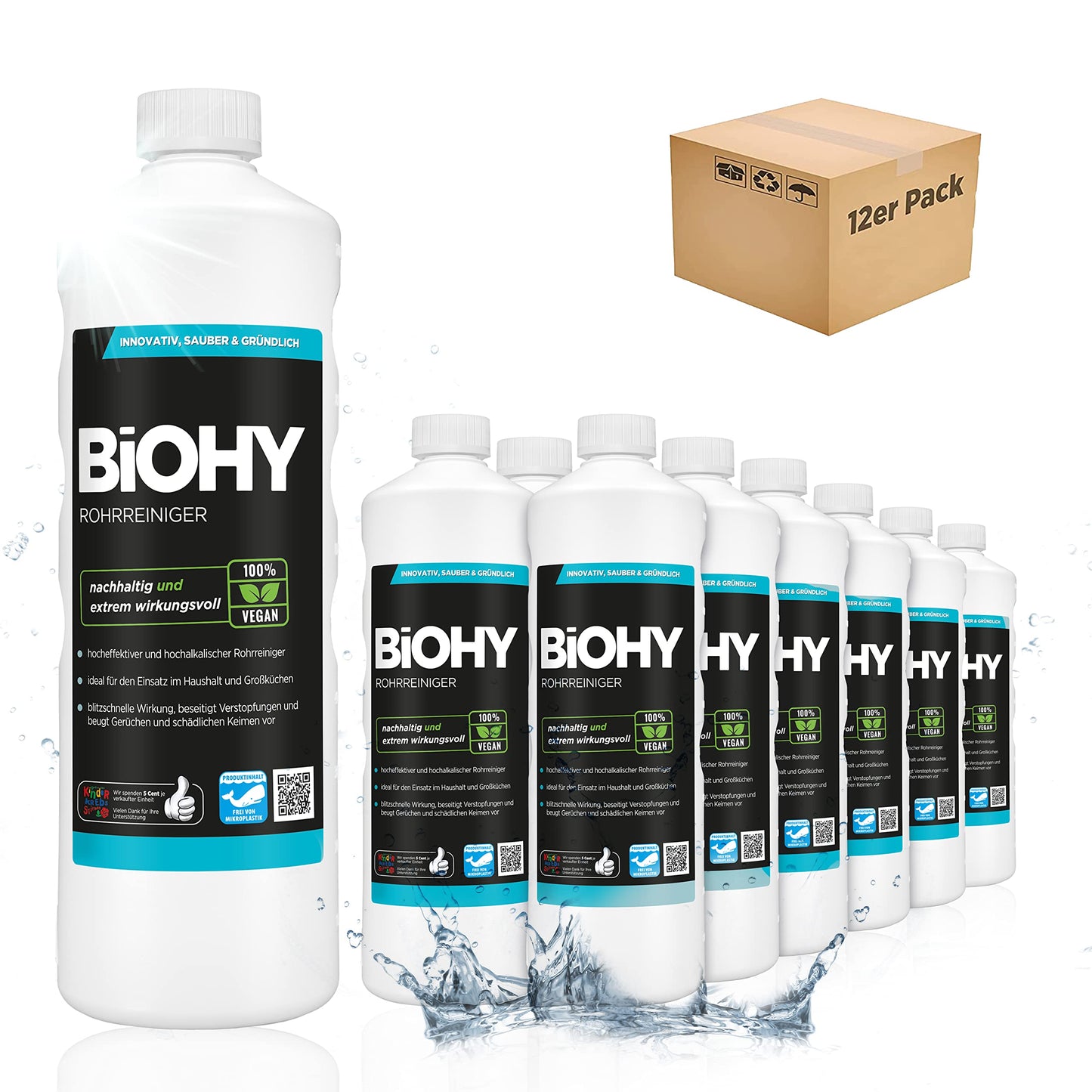 BiOHY Desatascador (1 botella de 1 litro) | Líquido, limpiador de desagües altamente concentrado | Inodoro, Para todos los bloqueos | EXTRA FUERTE (Rohrreiniger)